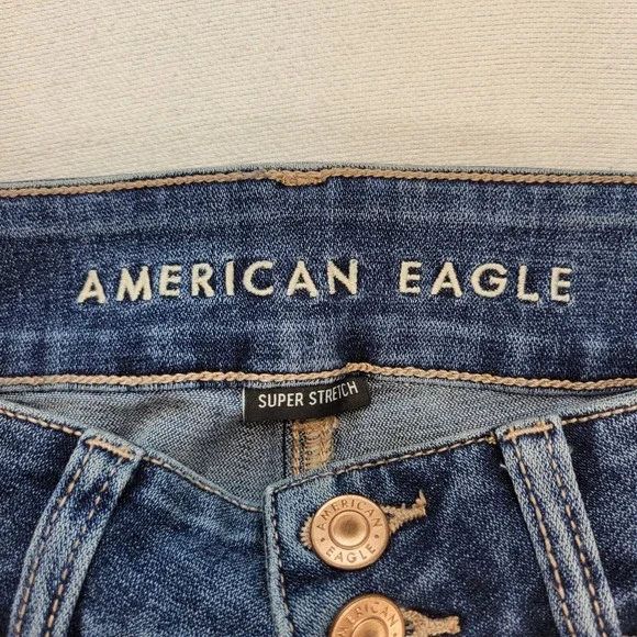 American Eagle Jeans Womens 4 Short Artist Flare High Rise Ripped Raw Hem Denim - Picture 7 of 11